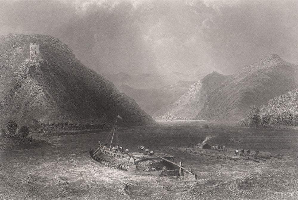 Sarmingstein, Hirschenau & Ruine Freyenstein, Austria. Danube Donau 1840 print